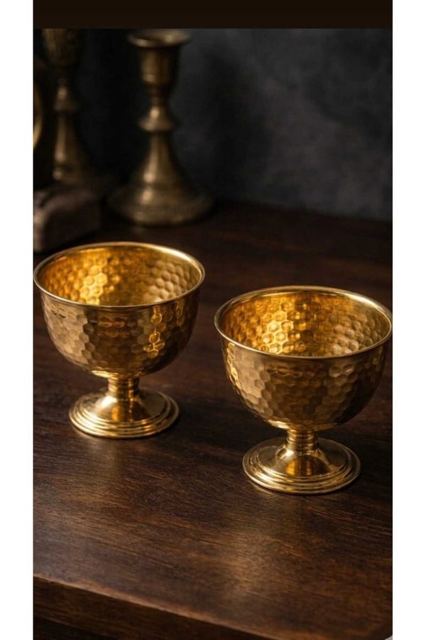2'li Gold Metal Ayaklı Çerezlik & Lokumluk - Dövme Desenli Gold Sunum Kasesi 240ml