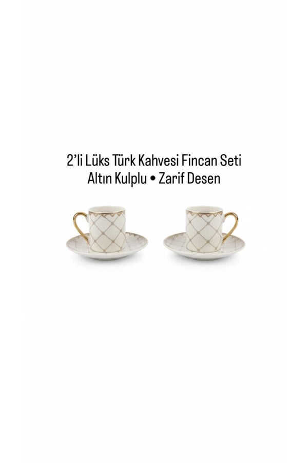 2'li Lüks Porselen Kahve Fincanı Seti - Gold Detaylı Modern Çeyizlik Hediyelik Fincan Takımı