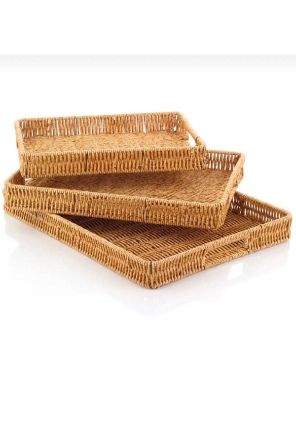 3’lü Rattan Dikdörtgen Tepsi Seti – Hasır Servis & Sunum Tepsisi - 3'lü Rattan Servis Sunum Tepsisi Dikdörtgen Model 40 x 30