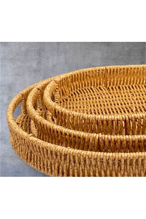3’lü Rattan Oval Tepsi Seti – Hasır Servis & Sunum Tepsisi - 3'lü Rattan Servis Sunum Tepsisi Oval Model 40 x 30