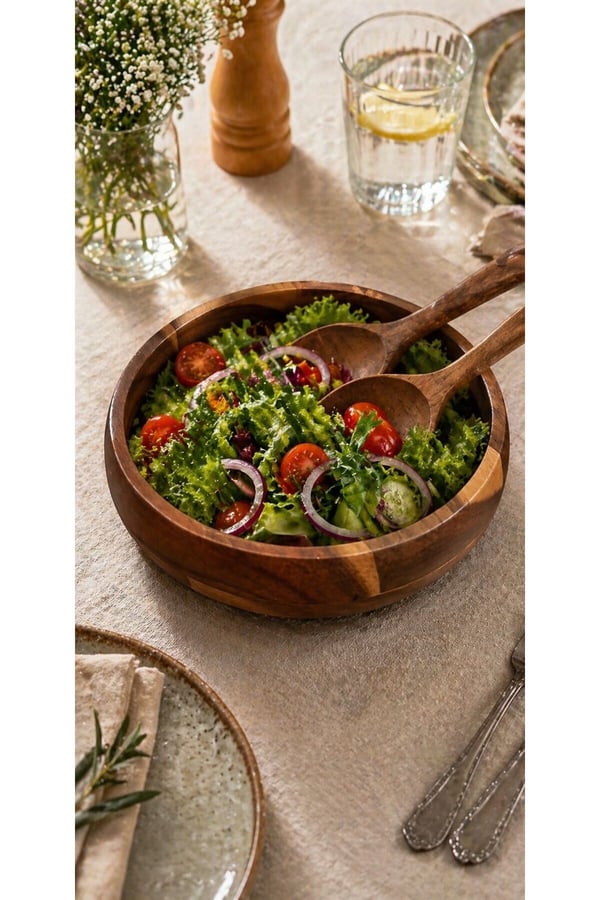 3'lü Akasya Kase Seti- 3lü Akasya Salata Bowl Kase Seti-Mien Akasya Derin Tabak Salata Çerezlik Kase Seti