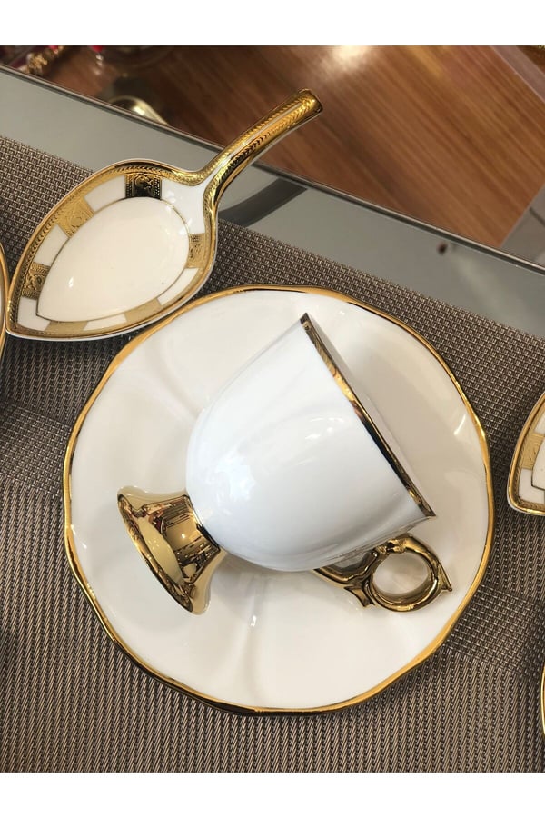 6 Kişilik Gold Detaylı Kahve Fincan Takımı - 6 Kişilik Gold Porselen Kahve Fincan Takımı 90 ml RSY-271
