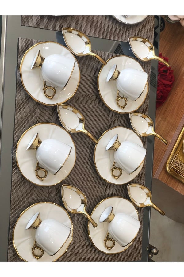 6 Kişilik Gold Detaylı Kahve Fincan Takımı - 6 Kişilik Gold Porselen Kahve Fincan Takımı 90 ml RSY-271