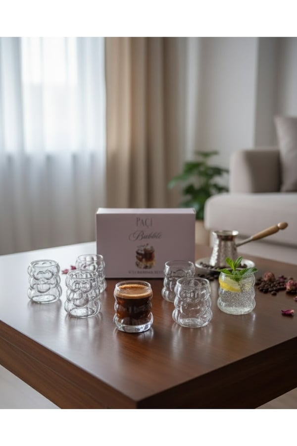 6’lı Kahve Yanı Su Bardağı Takımı – Şeffaf Cam Mini Bardak & Mini Espresso Yanı Bardak Takımı