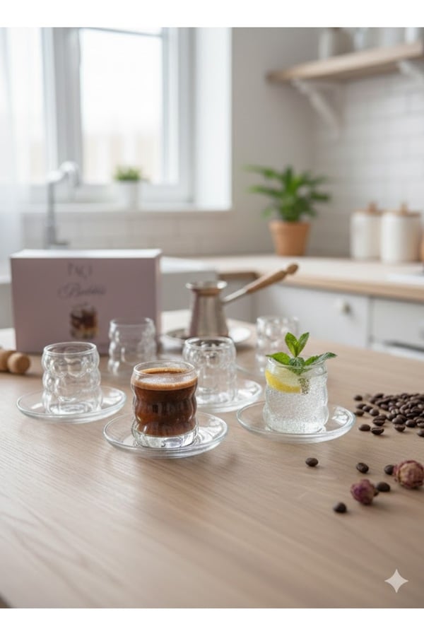 6’lı Kahve Yanı Su Bardağı Takımı – Şeffaf Cam Mini Bardak & Mini Espresso Yanı Bardak Takımı