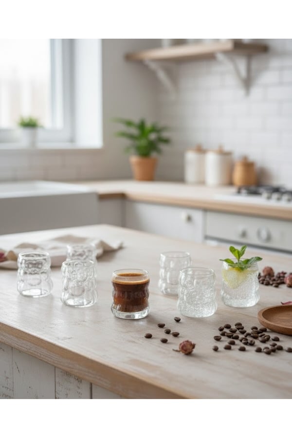 6’lı Kahve Yanı Su Bardağı Takımı – Şeffaf Cam Mini Bardak & Mini Espresso Yanı Bardak Takımı