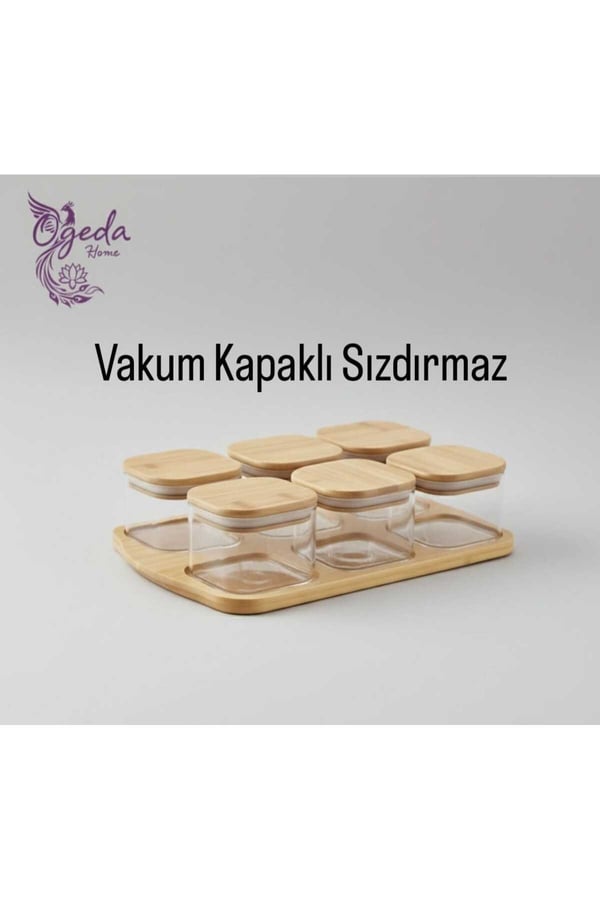 6’lı Kare Cam Saklama Kabı Seti – Bambu Kapaklı 240 ml Kavanoz – Kahvaltılık & Çerezlik Seti