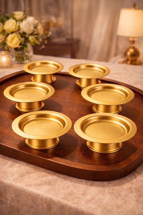 6'lı Ayaklı Gold Metal Lokumluk Seti- Metal Gold Kahve Yanı Lokumluk, Şekerlik