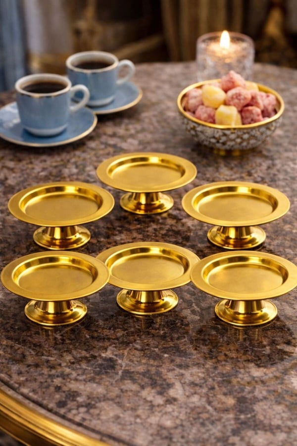 6'lı Ayaklı Gold Metal Lokumluk Seti- Metal Gold Kahve Yanı Lokumluk, Şekerlik