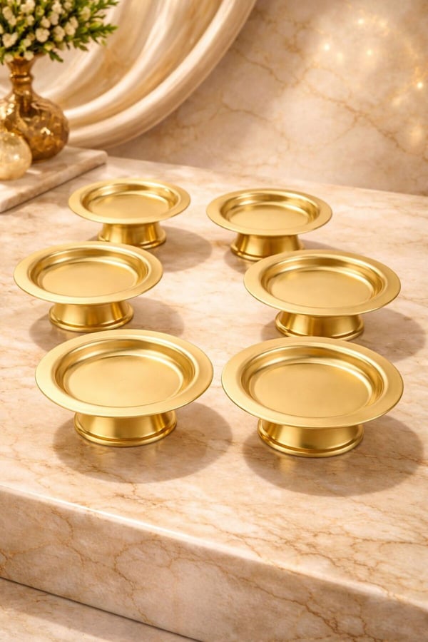 6'lı Ayaklı Gold Metal Lokumluk Seti- Metal Gold Kahve Yanı Lokumluk, Şekerlik