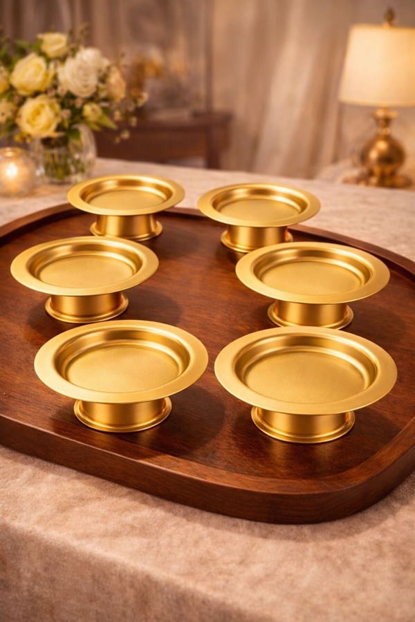 6'lı Ayaklı Gold Metal Lokumluk Seti- Metal Gold Kahve Yanı Lokumluk, Şekerlik