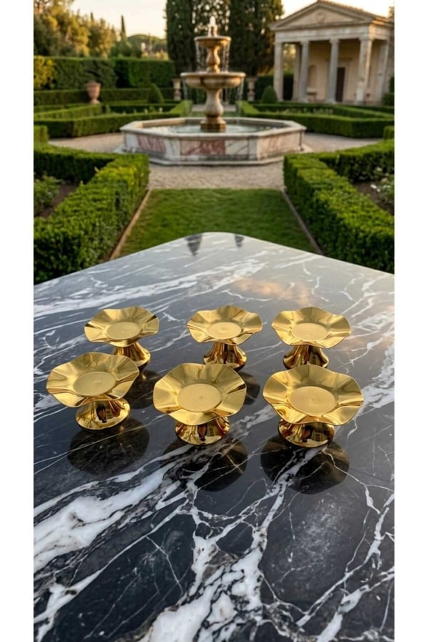 6'lı Gold Dalga Desenli Kahve Yanı Lokumluk,Makaronluk,Şekerlik,Kahve Yanı İkramlık