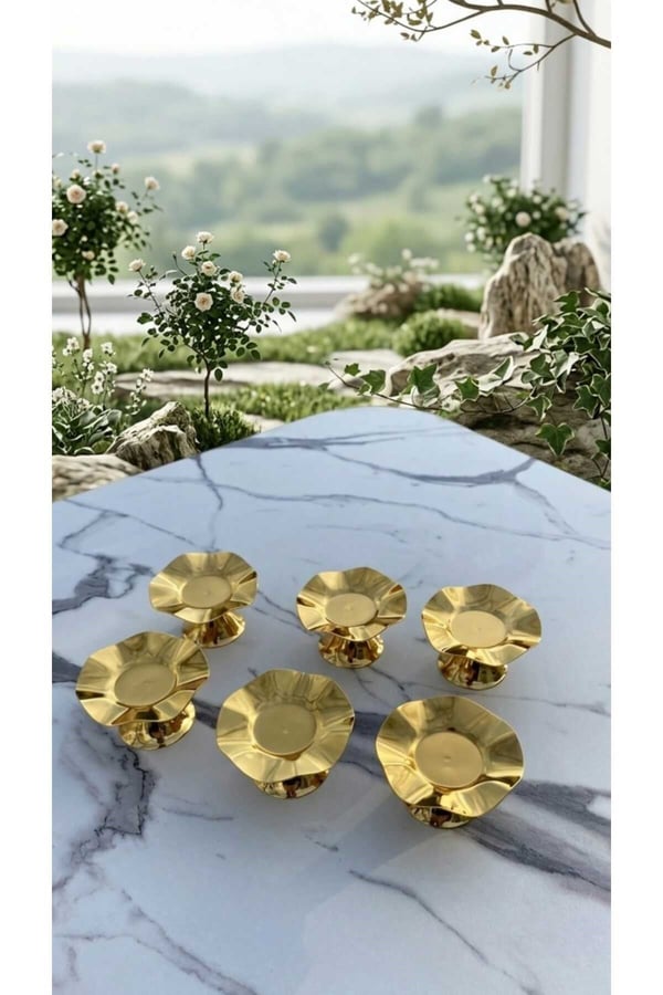 6'lı Gold Dalga Desenli Kahve Yanı Lokumluk,Makaronluk,Şekerlik,Kahve Yanı İkramlık