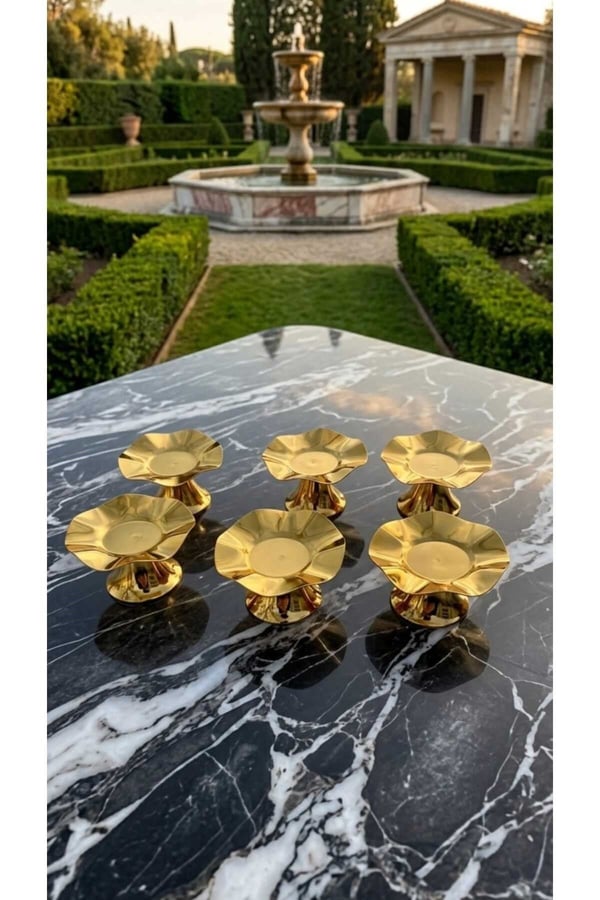 6'lı Gold Dalga Desenli Kahve Yanı Lokumluk,Makaronluk,Şekerlik,Kahve Yanı İkramlık