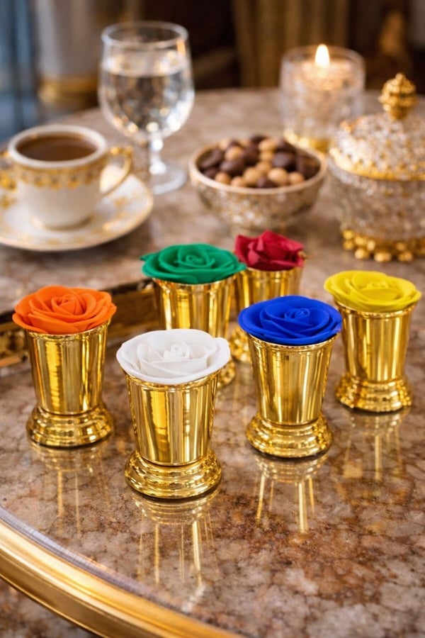 6'lı Gold Kahve Yanı Sunum Kovası- Dekaratif Gül Kovası- Kahve Yanı Sunumluk