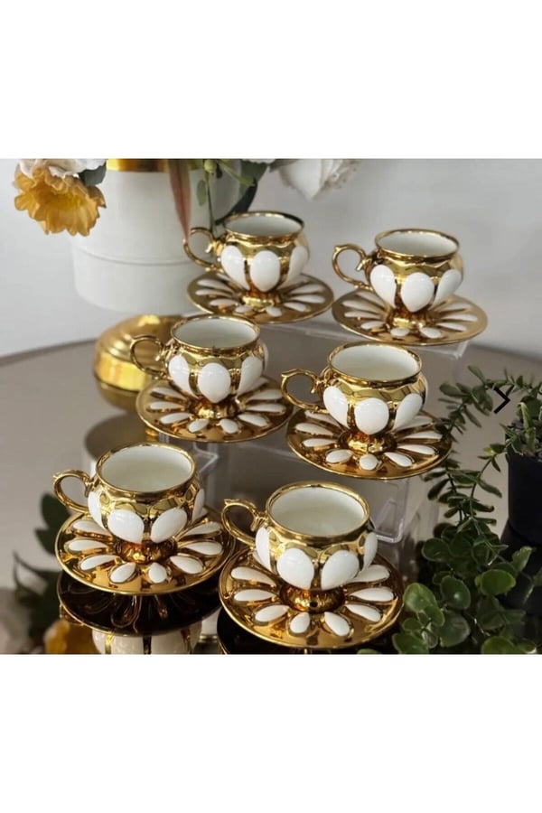 6'lı Gold Lüks Fincan Takımı-Buenos 6'lı Vintage Esintili Fincan Takımı-Lüks Porselen Fincan Seti