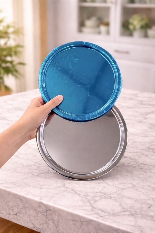6'lı Gümüş Renk Dekoratif Paslanmaz Yuvarlak Model Servis Tepsisi 23 cm -Lüks Kahve Sunum Tepsisi