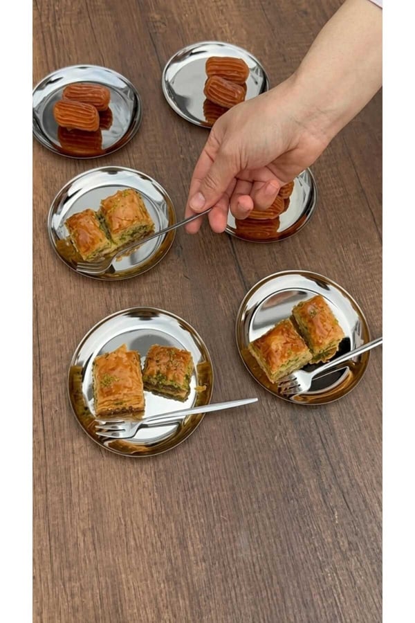 6'lı Gümüş Yuvarlak Metal Tatlı Tabağı 12 cm- Kahve Yanı Lokumluk,Şekerlik,Kahve Yanı İkramlık