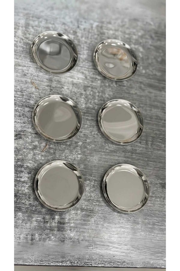 6'lı Gümüş Yuvarlak Metal Tatlı Tabağı 12 cm- Kahve Yanı Lokumluk,Şekerlik,Kahve Yanı İkramlık