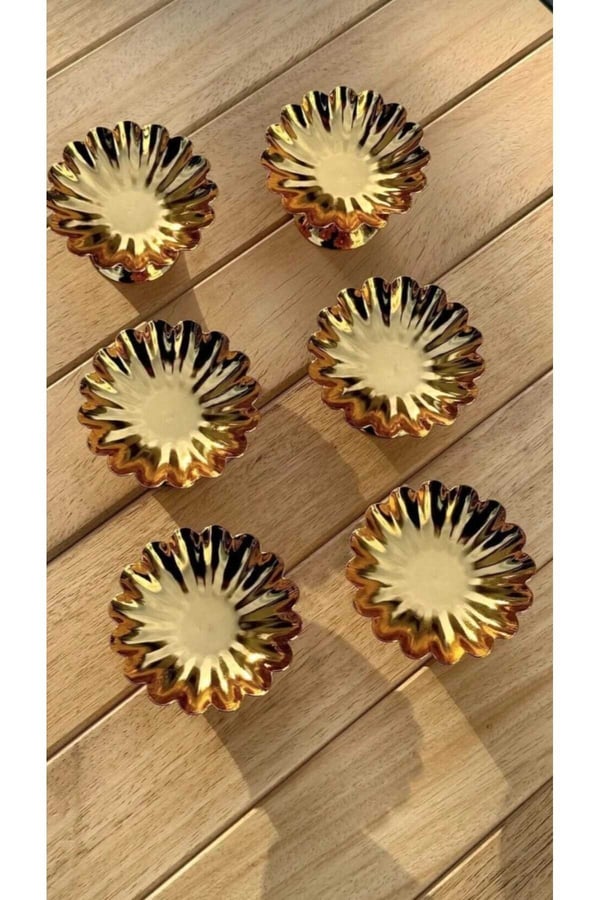 6'lı İsritidye Huni Ayaklı Gold Kahve Yanı Lokumluk,Makaronluk,Şekerlik,Lokumluk