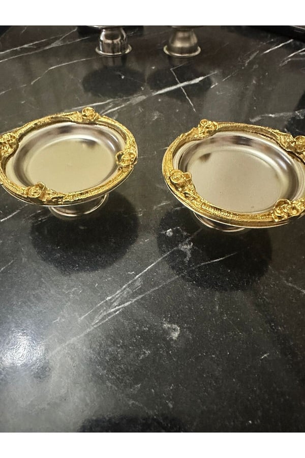 6'lı Kahve Yanı Lokumluk–Gold Gümüş Gül Detaylı Dekoratif Lokumluk–Nişan Söz Kahve Yanı Şekerlik