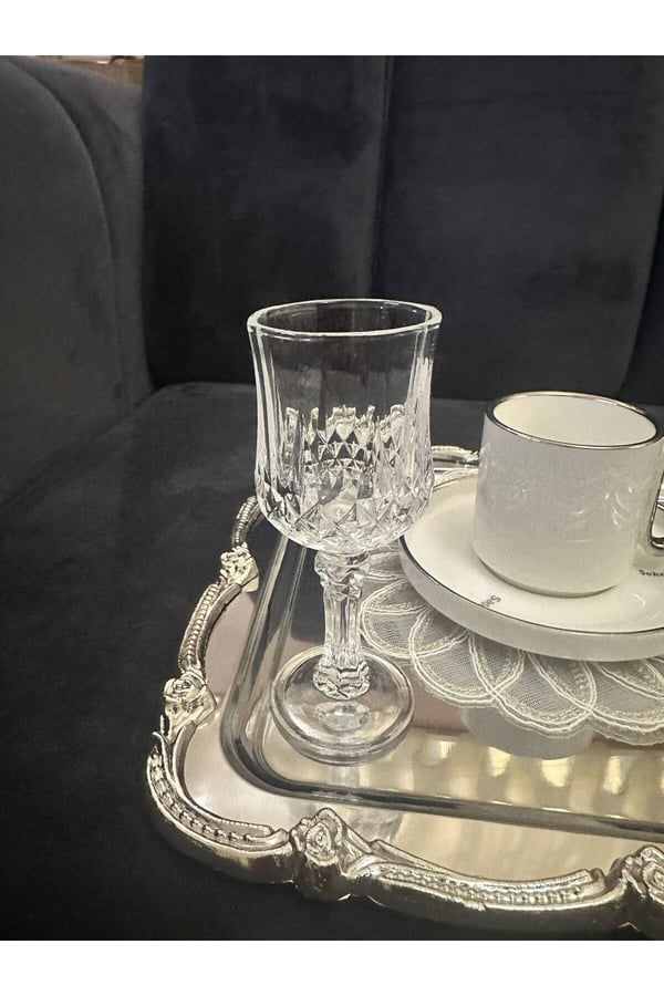 6'lı Kristal Lale Desen Kahve Yanı Su Bardağı Seti 50 ML-6lı Ayaklı Kahve Yanı Su Bardağı