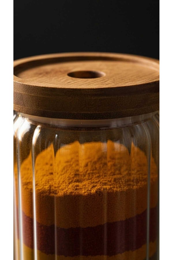 750 ml Akasya Kapaklı Yuvarlak Cam Kavanoz – Yuvarlak Baharat & Erzak Saklama Kabı