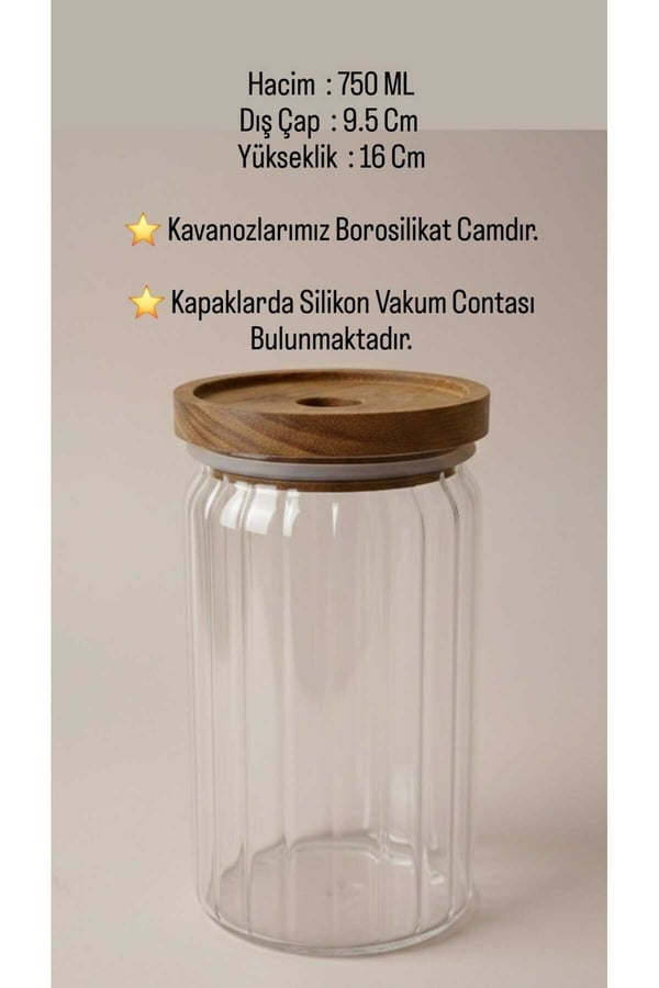 750 ml Akasya Kapaklı Yuvarlak Cam Kavanoz – Yuvarlak Baharat & Erzak Saklama Kabı