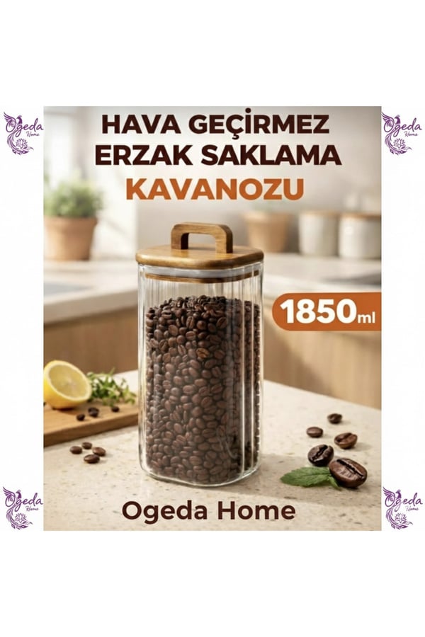 Akasya Kapaklı Cam Kavanoz 1850 ML–Büyük Boy Kahve, Bakliyat & Kuruyemiş Saklama Kabı