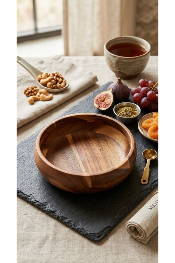 Akasya Kase 20 cm- Akasya Büyük Boy Kase ve Sunumluk- Mien Akasya Salata Kasesi 20 cm