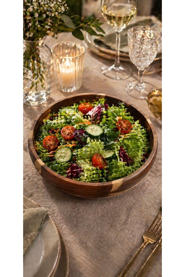 Akasya Kase 20 cm- Akasya Büyük Boy Kase ve Sunumluk- Mien Akasya Salata Kasesi 20 cm