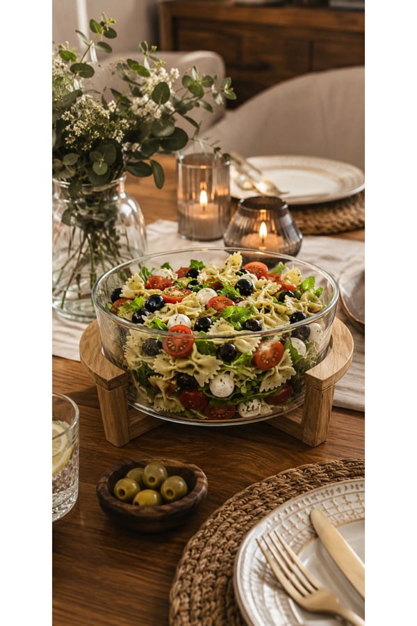 Akasya stantli cam salata kasesi sunumluk 20 cm - Standlı Cam Salata Kasesi ve Sunumluk 20 x 10 cm