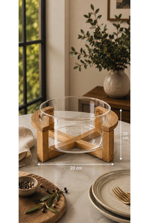Akasya stantli cam salata kasesi sunumluk 20 cm - Standlı Cam Salata Kasesi ve Sunumluk 20 x 10 cm