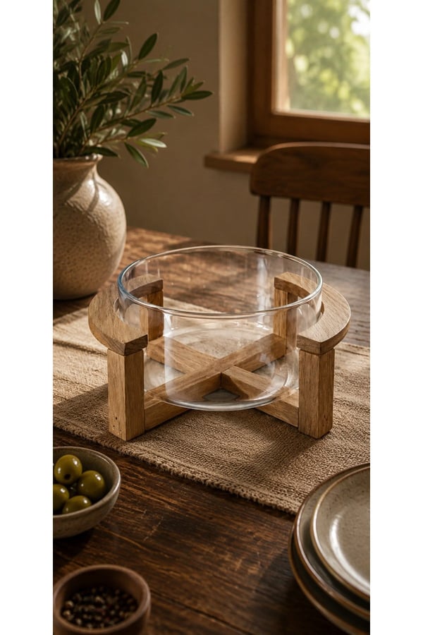 Akasya stantli cam salata kasesi sunumluk 15 cm - Standlı Cam Salata Kasesi ve Sunumluk 15 x 7 cm