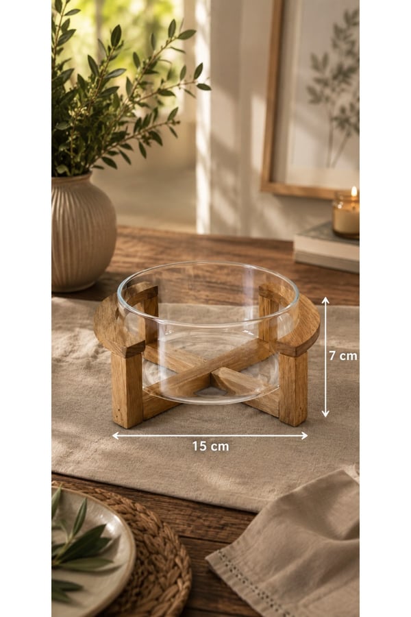 Akasya stantli cam salata kasesi sunumluk 15 cm - Standlı Cam Salata Kasesi ve Sunumluk 15 x 7 cm