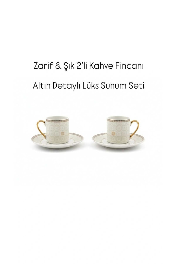 Altın Detaylı 2’li Kahve Fincanı Seti – Lüks Porselen Türk Kahvesi Fincanı-Şık Hediye Fincan Takımı