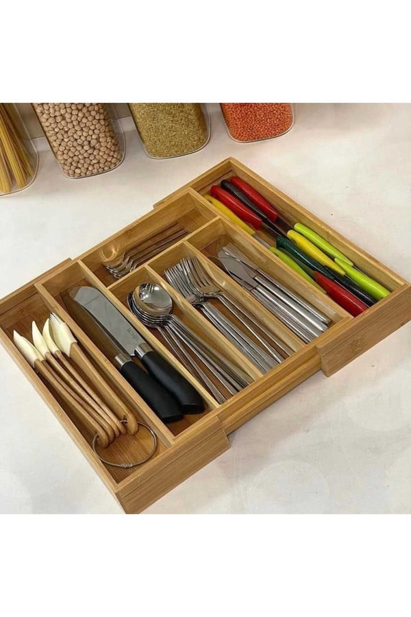 Ayarlanabilir (Genişleyebilir) Bambu Çekmece içi Kaşıklık ve Çekmece Organizeri