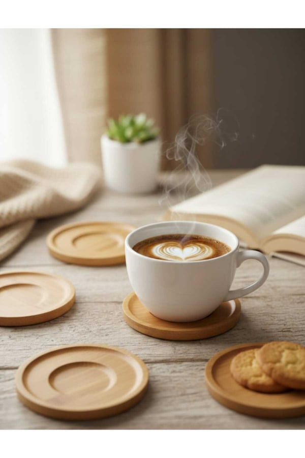 Bambu 6 lı Çay tabağı-Bambu Ahşap 6'lı Çay Tabağı ve Sunum Tabağı