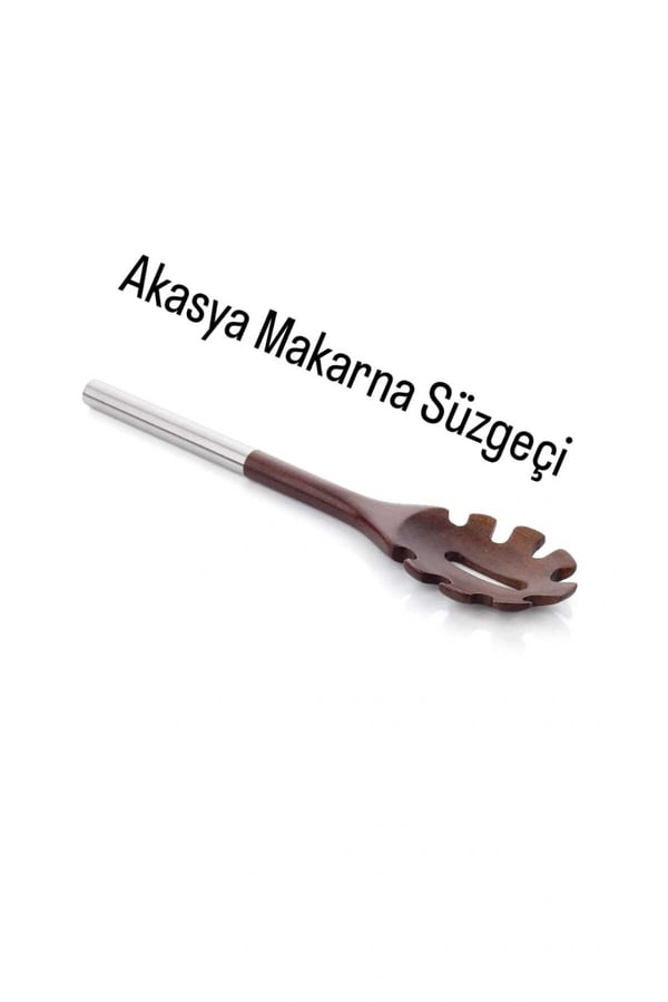 Doğal Akasya Ahşap Mutfak Servis Seti-4 Parça- 4'lü Krom Saplı Akasya Servis ve Pişirme Kaşık Seti