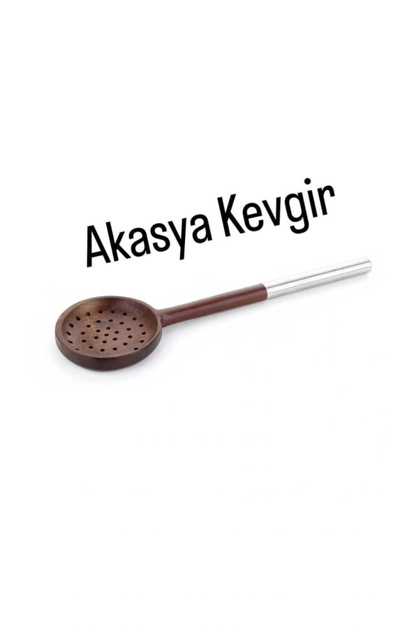 Doğal Akasya Ahşap Mutfak Servis Seti-4 Parça- 4'lü Krom Saplı Akasya Servis ve Pişirme Kaşık Seti