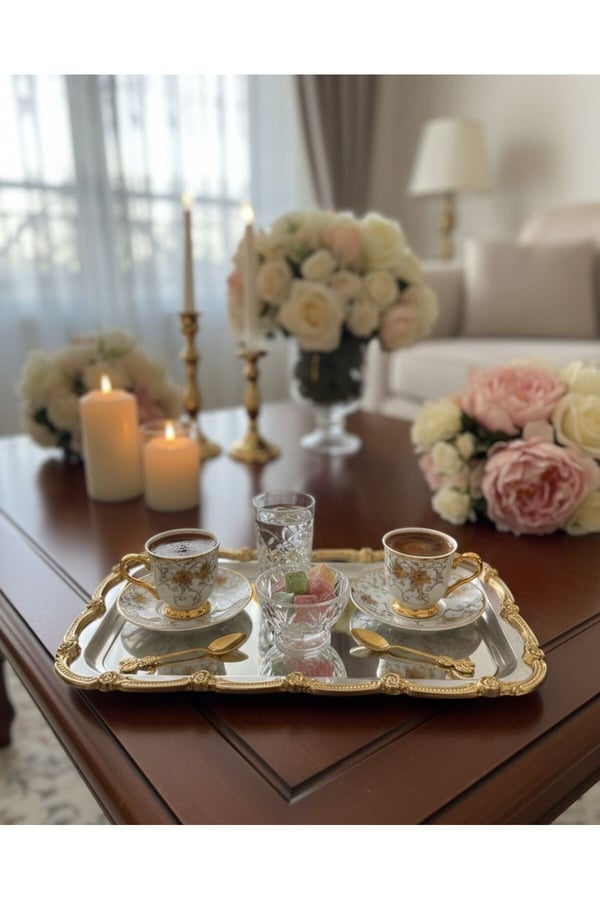Gold- Gümüş Nişan Tepsisi Dikdörtgen Sunum Tepsisi – Söz & Nişan Yüzük Tepsisi, Kahve Sunum Tepsisi
