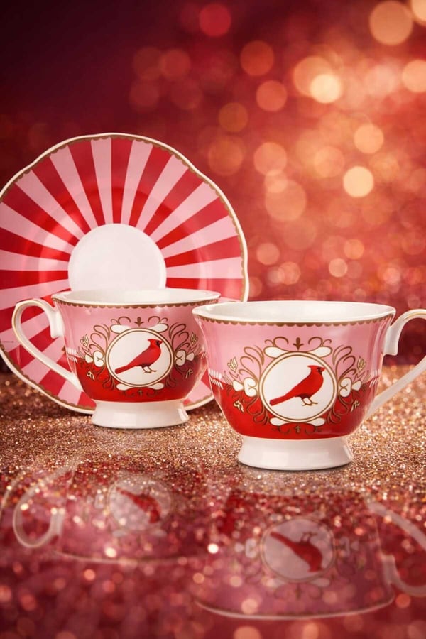 Mien 2 Kişilik Love Birds Pembe Fincan Takımı-Lovely Birds Kırmızı Pembe Fincan Seti