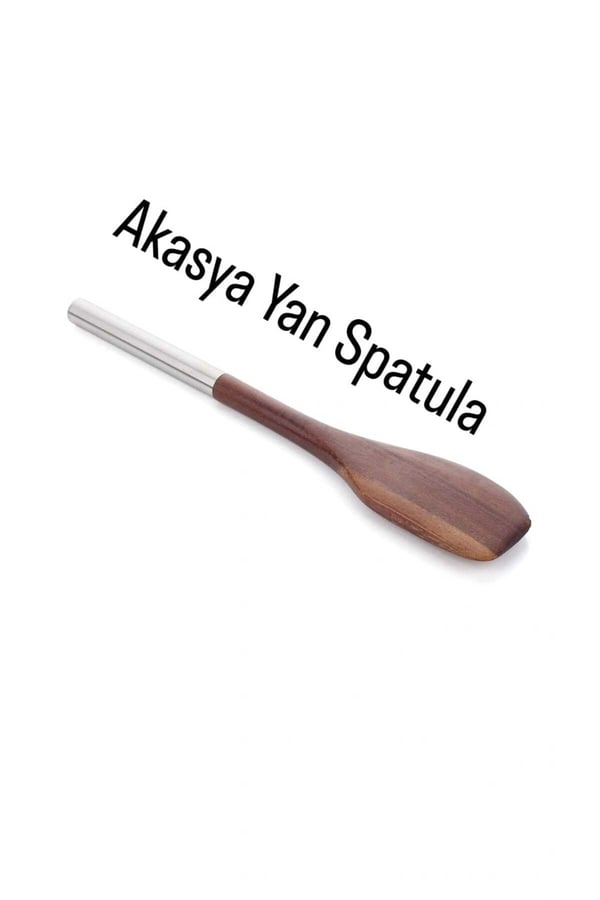 Mien 5 Parça Akasya Ahşap Mutfak Kaşık Seti – Krom Saplı - Doğal Ahşap Servis & Pişirme Kaşıkları