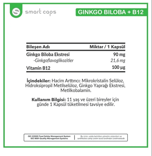 Ginkgo Biloba + B12 60 Kapsül