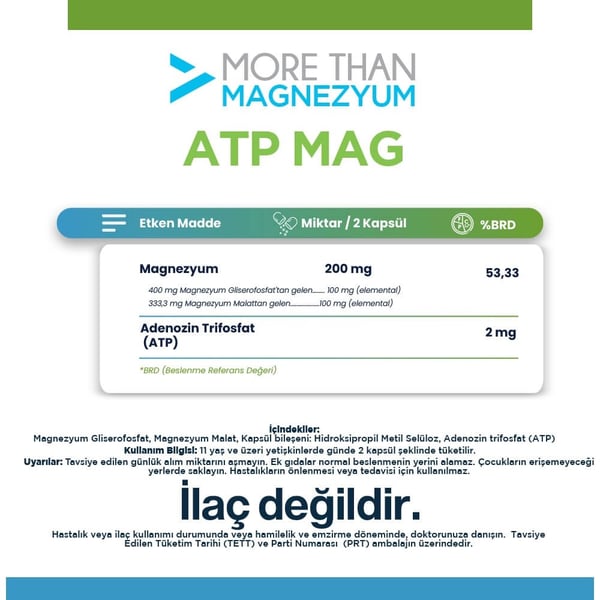 Magnezyum ATP MAG 60 Kapsül (Gliserofosfat, Malat, ATP)