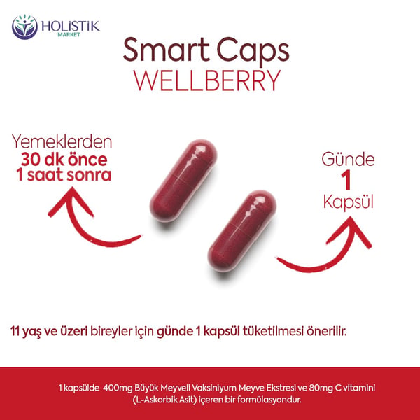 Wellberry Cranberry 30 Kapsül (Vaksiniyum Meyve Ekstresi, C vitamini)
