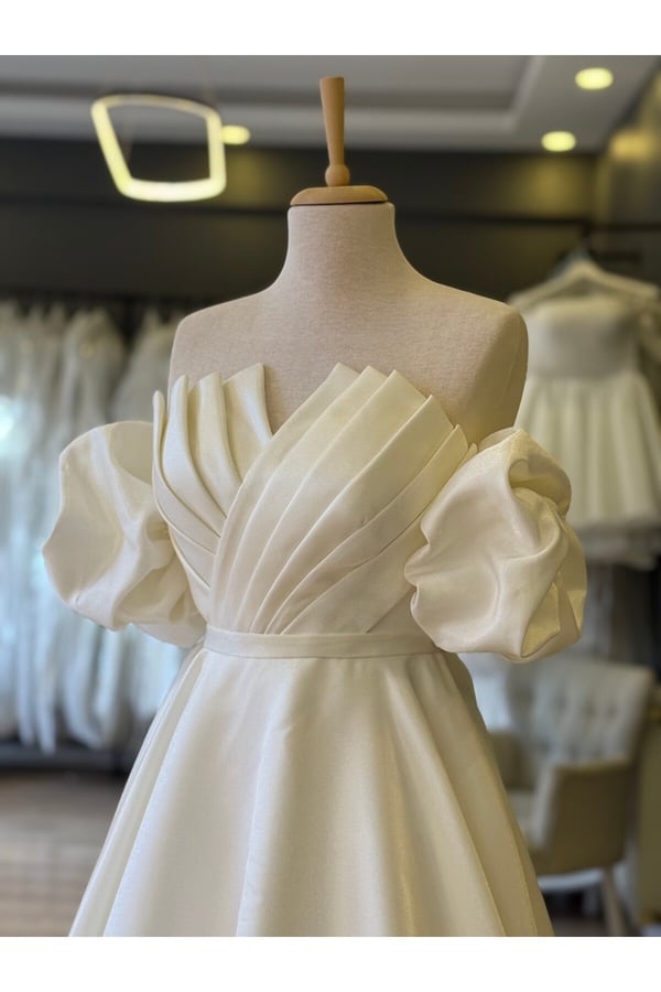 Beyaz Işık Saten Drape Detaylı Maxi Boy Nişan Ve Gece Elbisesi
