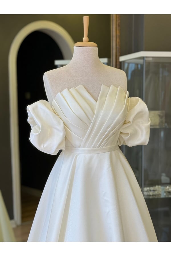 Beyaz Işık Saten Drape Detaylı Maxi Boy Nişan Ve Gece Elbisesi