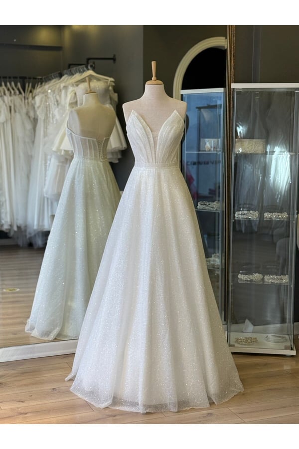 Beyaz Simli Drepa Detaylı Maxi Boy Nişan Ve Gece Elibisesi