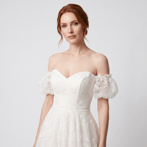 Lenta Wedding Krem Lez Dantel Balon Kollu Maxi boy Gelinlik ve Nişanlık